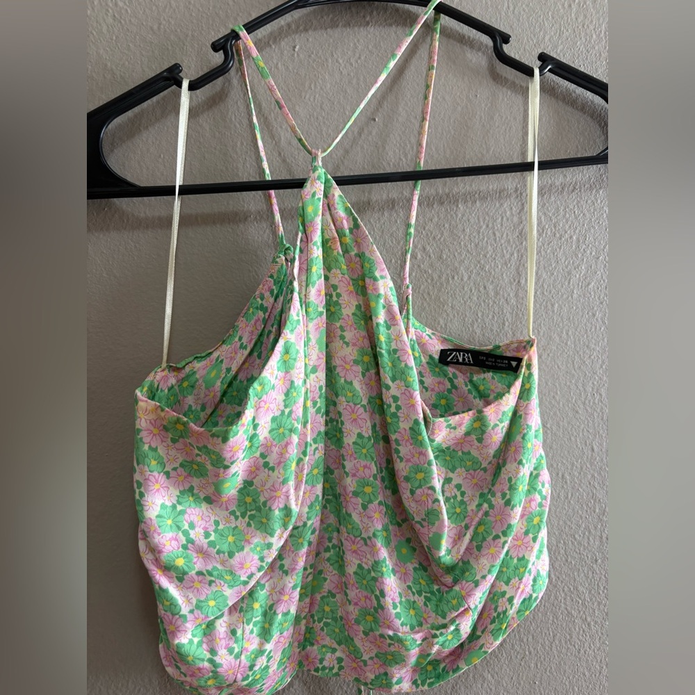 Zara Green Asymmetrical Tie Front Camisole Top